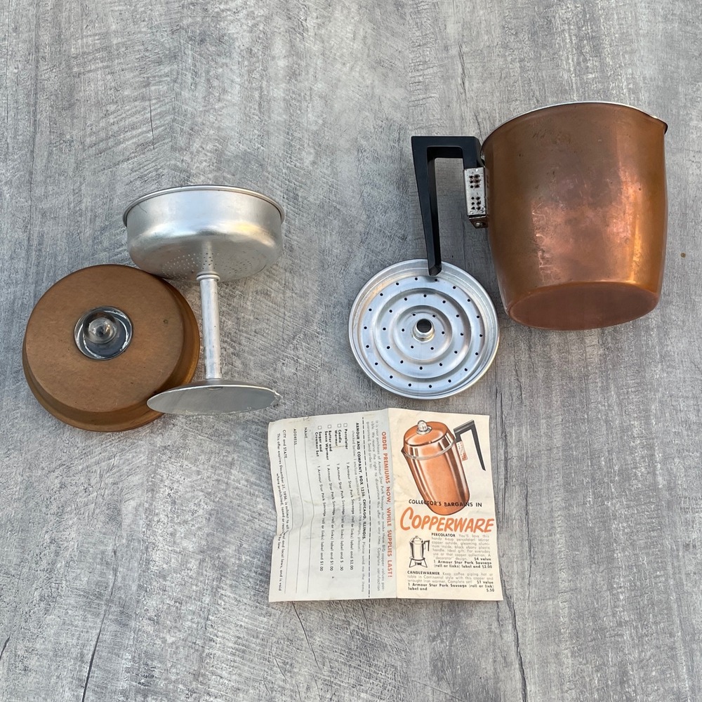 Vintage Copperware Percolator Stovetop Coffee Pot Aluminum Interior MCM 1950s
